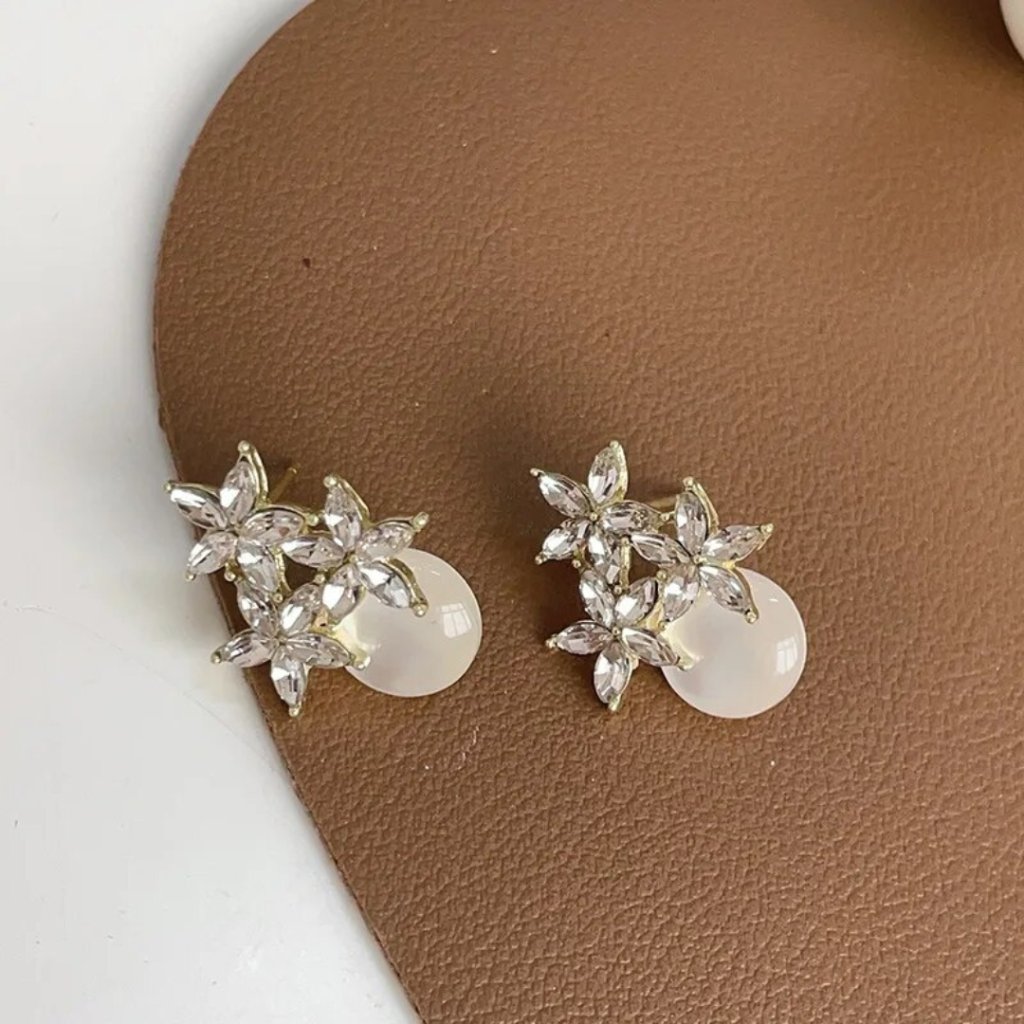 Opal Bloom Gold Flower Stud Fashion Earrings Pearl Fashion Jewelry